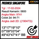 PREDIKSI TOGEL SGP JOSTOTO HARI INI 17 FEBRUARI 2024