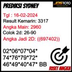 Prediksi Togel Jostoto Sydneypools 16 Februari 2024