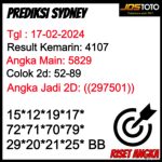 PREDIKSI TOGEL SYDNEY JOSTOTO HARI INI 17 FEBRUARI 2024