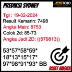 Prediksi Togel Jostoto Sydneypools 19 Februari 2024